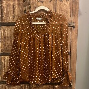 Anthropologie Brown and White Polka Dot Blouse